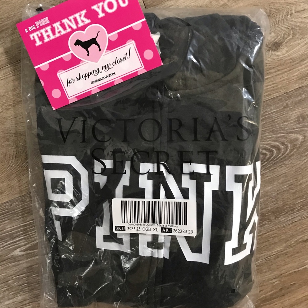 🚫SOLD🚫💕VS PINK GREEN CAMO WHITE FULL ZIP HOODIE - Picture 5 of 6